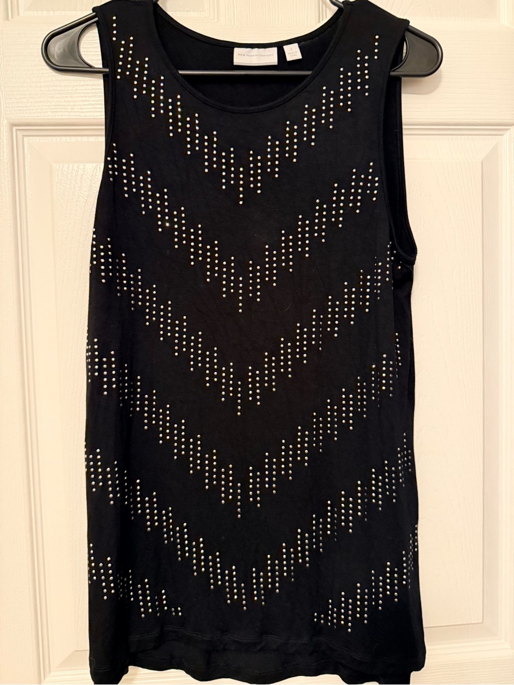 New York & Company Black Sleeveless Tank with Metallic Stud Chevron Detail